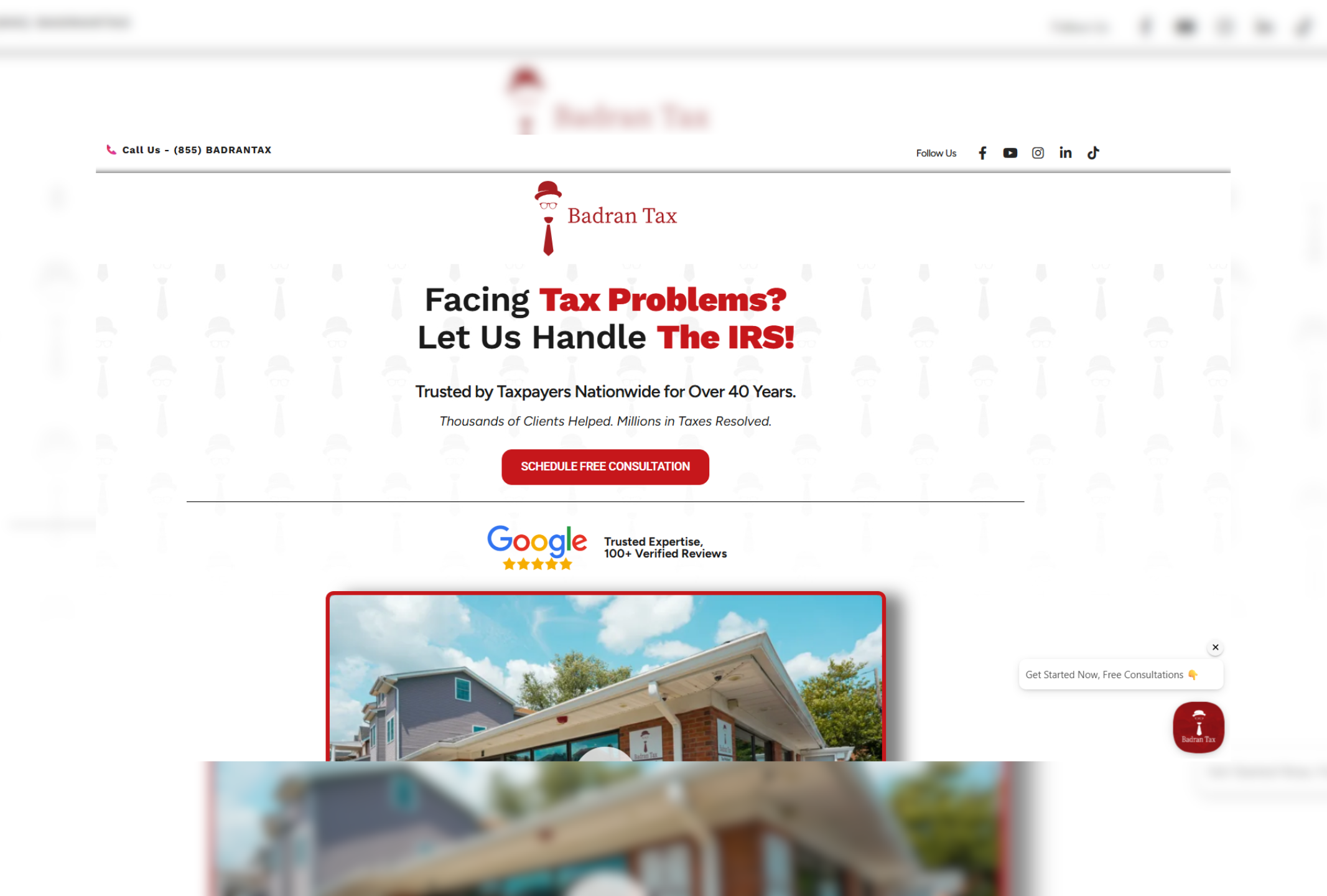 Badran Tax website homepage hero section screenshot